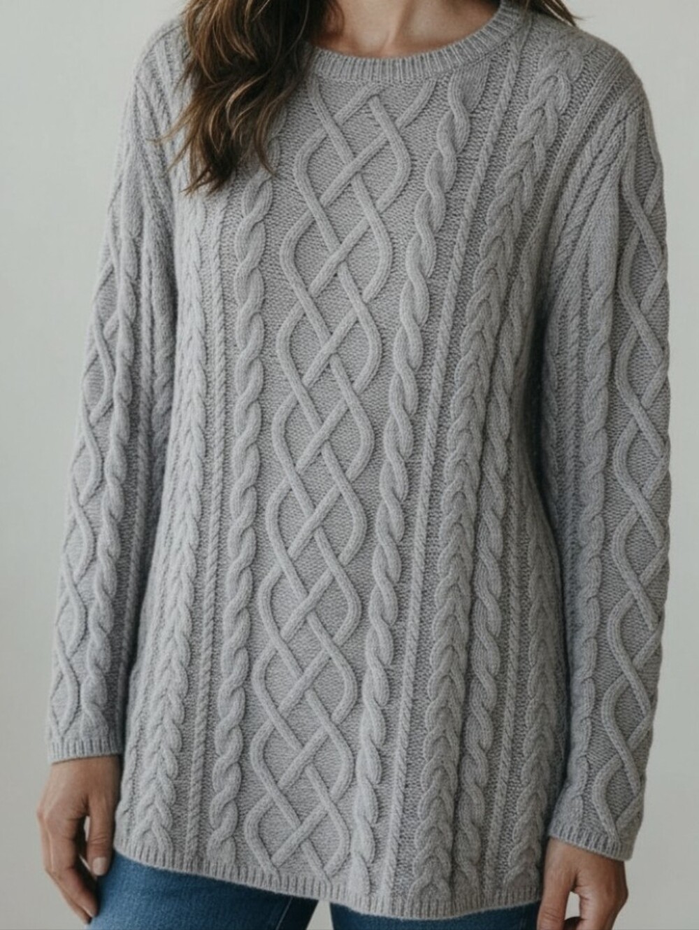 J Jill Chenille Cable Knit Tunic Sweater In Gray Size L